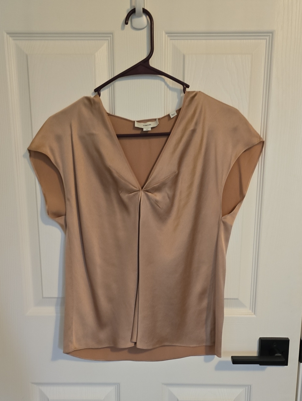 Vince Taupe Satin V-Neck Cap Sleeve Blouse